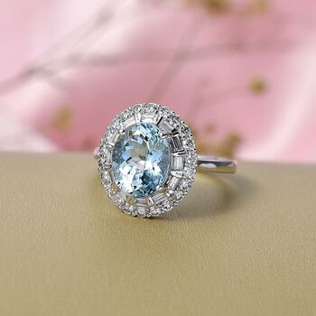 Luxuriant - AAA Aquamarin, Lab Grown Diamant Ring 417 Gold (Gr&ouml;&szlig;e 17.00) ca. 3.03 ct
