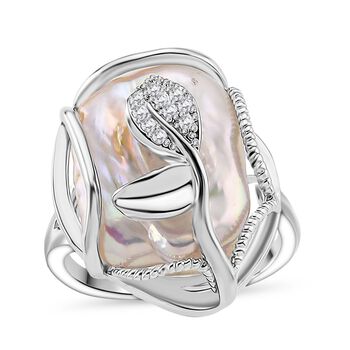 Wei&szlig;e S&uuml;&szlig;wasserperle und Zirkonia Ohrringe und flexibler Ring