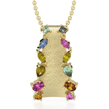 CLARTE Technicolor - AA Mehrfarbiger Saphir Anh&auml;nger mit Kette, ca. 50 cm 925 Silber vergoldet ca. 1.77 ct