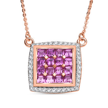 LUXURIANT AA Labor Rosa Saphir und Zirkon 50cm Halskette - 2,57 ct.