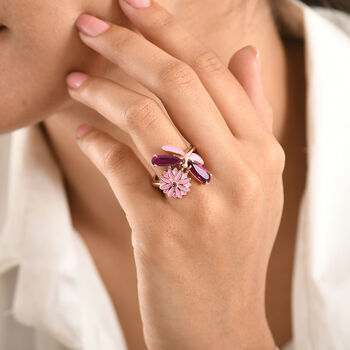 GP Trionfo Kollektion - Leuchtend Orchidee Quarz Triplette, Lotus Granat Ring 925 Silber 750 Ros&eacute;gold Vermeil (Gr&ouml;&szlig;e 18.00) ca. 2.44 ct