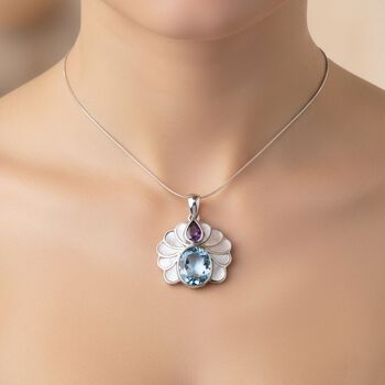 D'Joy Royal Bali- himmelblauer Topas, afrikanischer Amethyst und wei&szlig;er Muschelkernperle Anh&auml;nger - 6,49 ct.