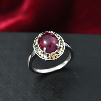 K&ouml;niglicher Glamour- AAA Afrikanischer Rubin (Fissure gef&uuml;llt), Nat&uuml;rlicher Chromdiopsid Ring 925 Silber rhodiniert (Gr&ouml;&szlig;e 20.00) ca. 5.40 ct