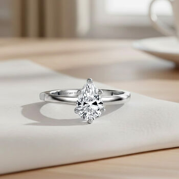 LUXURIANT SGL zertifizierter VS-EF Labor Diamant im Tropfen-Schliff Ring, 925 Silber rhodiniert - 1 ct.