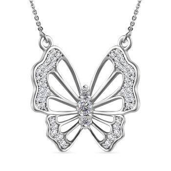 GP Italian Garden Kollektion- Wei&szlig;e Diamant und blaue Saphir-Halskette, 45cm, 925 Silber rhodiniert - 0,51 ct,