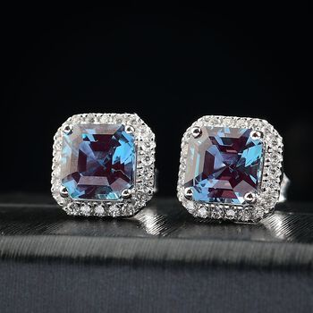LUXURIANT DIAMOND- zertifiziert und gepr&uuml;ft AAA Labor Alexandrit und Labor Diamant Ohrringe in 417 Wei&szlig;gold - 4,35 ct.