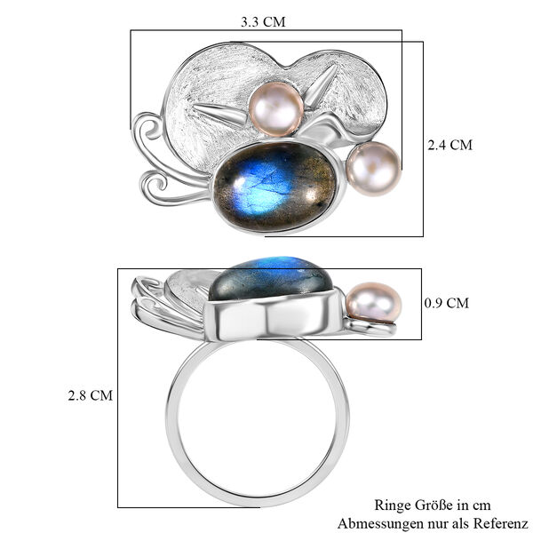 AAA Labradorit und Perlen Schmetterling Ring und Anh&auml;nger image number 14
