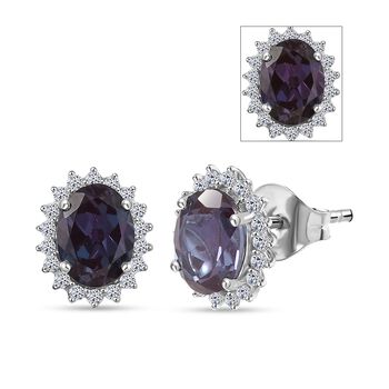 LUXURIANT AAA Labor Alexandrit und SI-GH Labor Diamant Ohrringe in 417 Wei&szlig;gold - 3,88 ct.