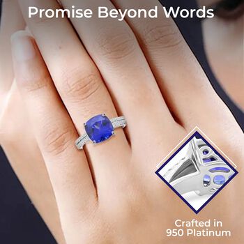 RHAPSODY zertifiziert und gepr&uuml;ft AAAA Tansanit und VS Diamant Ring in 950 Platin - 3,24 ct.