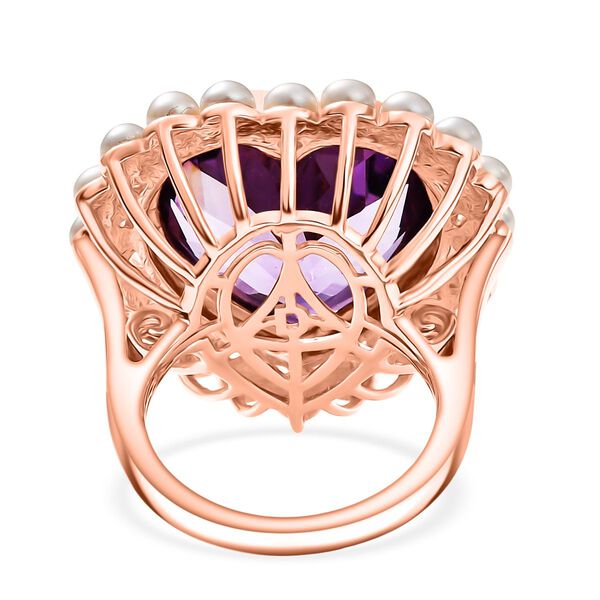 D'Joy AA Rosa Amethyst, S&uuml;&szlig;wasser Perle (3.5mm) Ring 925 Silber 750 Ros&eacute;gold Vermeil (Gr&ouml;&szlig;e 17.00) 22.90 ct image number 6