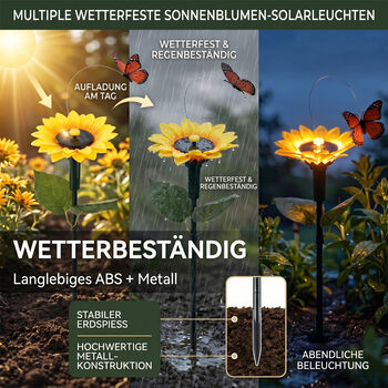 Solarleuchte, Sonnenblume mit Schmetterling, 40cm Stab, 13cm Bl&uuml;te, Gelb