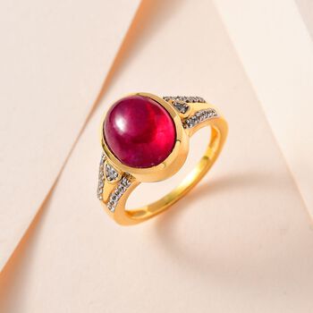 AA Afrikanischer Rubin (Fissure gef&uuml;llt), wei&szlig;er Zirkon Ring, 925 Silber Gelbgold Vermeil (Gr&ouml;&szlig;e 17.00) ca. 5.65 ct