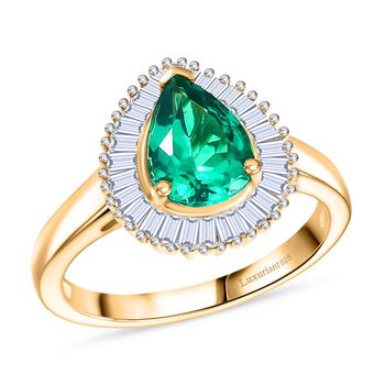 Luxuriant - AAA Lab Grown Kolumbianischer Smaragd, Lab Grown Diamant Ring 925 Silber 750 Gelbgold Vermeil (Gr&ouml;&szlig;e 18.00) ca. 1.57 ct