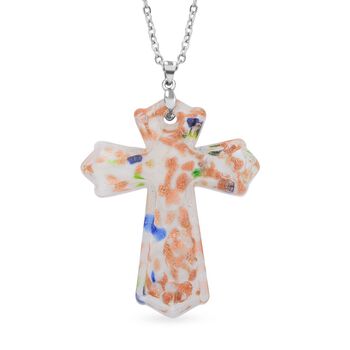 Kreuz-Anh&auml;nger im Murano-Stil  mit 60cm Kette, Wei&szlig;