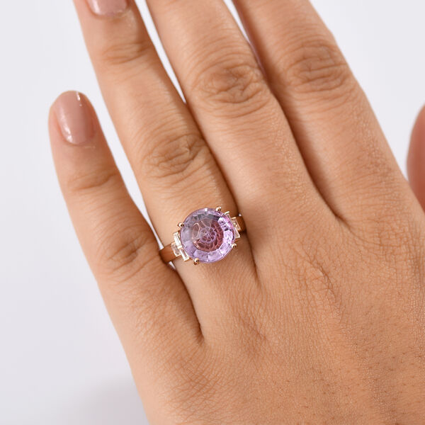 Zeitlose Art Kollektion - AA Rose De France Amethyst, Wei&szlig;er Zirkon Ring 925 Silber 750 ros&eacute;vergoldet (Gr&ouml;&szlig;e 18.00) ca. 6.58 ct image number 3