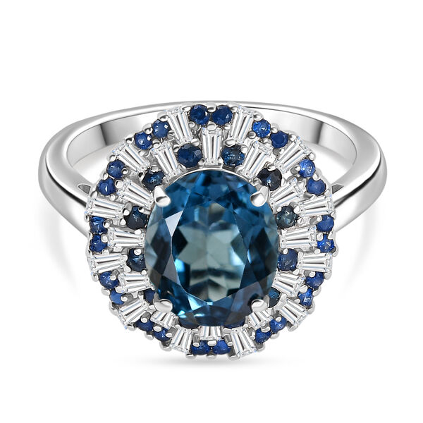 D'Joy London Blau Topas, Wei&szlig;er Zirkon Ring 925 Silber rhodiniert (Gr&ouml;&szlig;e 17.00) ca. 6,53 ct