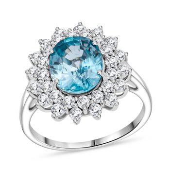 AAA Blauer Zirkon, Lab Grown Diamant Ring 375 Wei&szlig; Gold (Gr&ouml;&szlig;e 18.00) ca. 5,14 ct