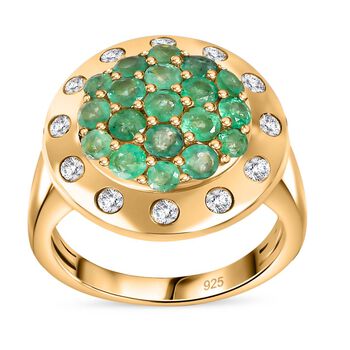 Gemfields Smaragd Ring, 925 Silber Gelbgold Vermeil (Gr&ouml;&szlig;e 18.00) ca. 2.22 ct
