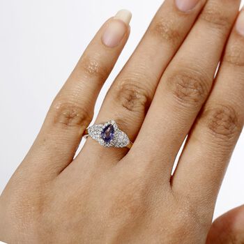 AAA Lila Saphir, Wei&szlig;er Diamant Ring 417 Gold (Gr&ouml;&szlig;e 16.50) ca. 1,15 ct