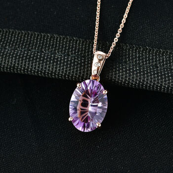 D'Joy AAA Rose De France Amethyst und Diamant Anh&auml;nger mit 50cm Kette - 5,27 ct.
