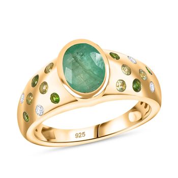 Kagem Sambischer Smaragd, Nat&uuml;rlicher Chromdiopsid Ring 925 Silber 750 Gelbgold Vermeil (Gr&ouml;&szlig;e 18.00) ca. 1,52 ct