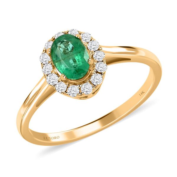 LUXORO AAA Kagem Sambischer Smaragd, Wei&szlig;er Diamant Ring 585 Gold (Gr&ouml;&szlig;e 17.00) ca. 1,05 ct