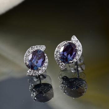 LUXURIANT AAA Labor Alexandrit und SI-GH Labor Diamant Ohrringe in 417 Wei&szlig;gold - 3,94 ct.