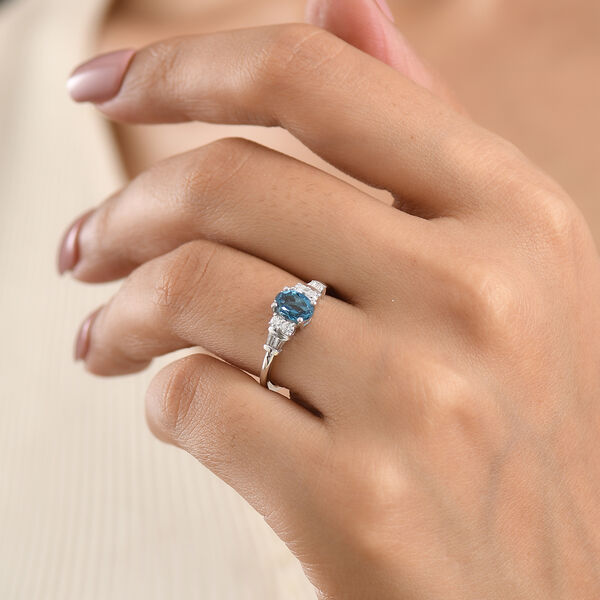 D'Joy London Blau Topas, Moissanit Ring 925 Silber Rhodiniert (Gr&ouml;&szlig;e 16.00) ca. 1.19 ct image number 3