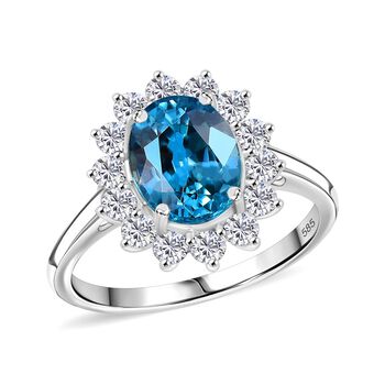 LUXURIANT AAA Ratnakiri blauer Zirkon und VS Labor Diamant Ring in 585 Wei&szlig;gold - 5,27 ct.