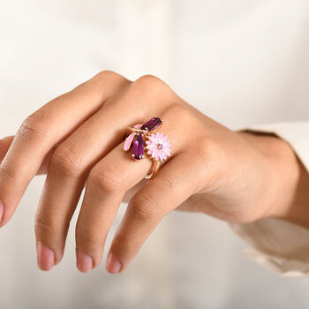 GP Trionfo Kollektion - Leuchtend Orchidee Quarz Triplette, Lotus Granat Ring 925 Silber 750 Ros&eacute;gold Vermeil (Gr&ouml;&szlig;e 18.00) ca. 2.44 ct