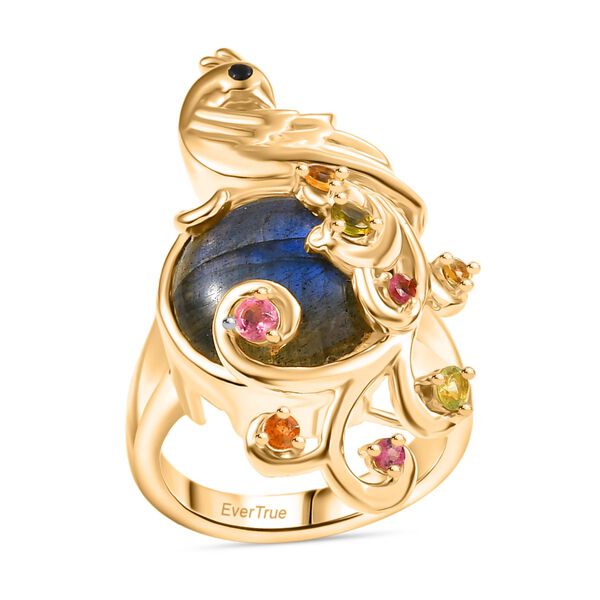 Labradorit, Multi-Turmalin und schwarzer Spinell Anh&auml;nger und Ring image number 11