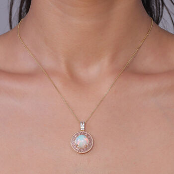 D'Joy AAA nat&uuml;rlicher, &auml;thiopischer Welo Opal, rosa Diamant und Zirkon Anh&auml;nger mit 50cm Kette - 3,70 ct.