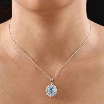 D'Joy blauer und wei&szlig;er Zirkon Anh&auml;nger mit 50cm Kette - 5,66 ct.