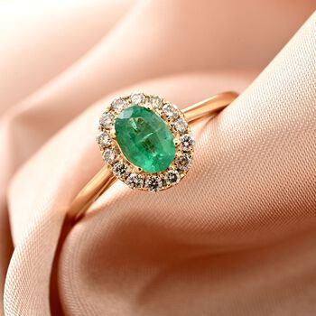LUXORO AAA Kagem Sambischer Smaragd, Wei&szlig;er Diamant Ring 585 Gold (Gr&ouml;&szlig;e 17.00) ca. 1,05 ct