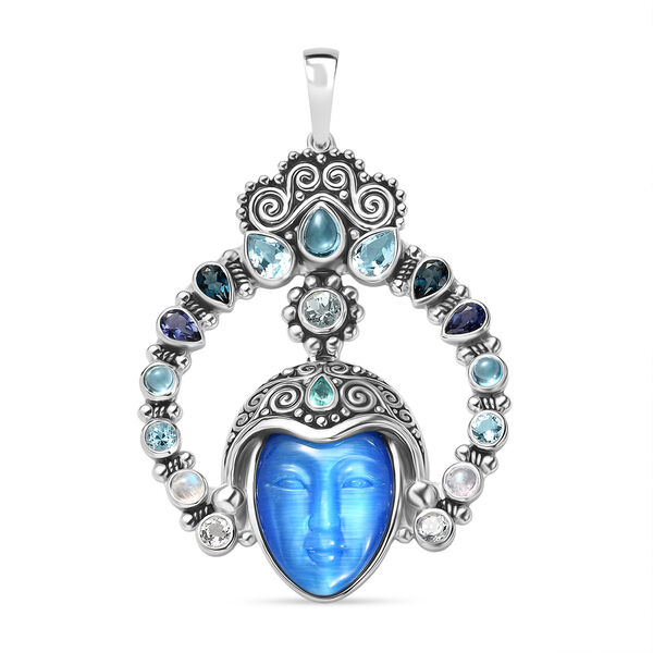 Sajen Silber - G&ouml;ttin Aquamarin, Amethyst, Schweizer Blautopas, London Blautopas Anh&auml;nger 925 Silber rhodiniert ca. 28.68 ct