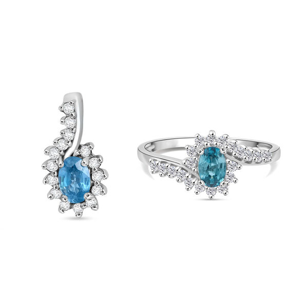 D&rsquo;Joy AA blauer und wei&szlig;er Zirkon Ring und Anh&auml;nger