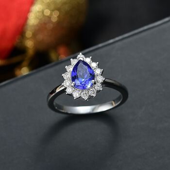 LUXURIANT AAA Tansanit und Labor Diamant Ring 417 Wei&szlig;gold - 1,50 ct.