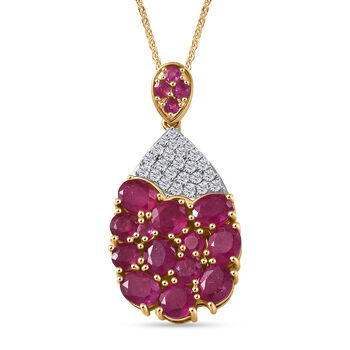 D'Joy afrikanischer Rubin und Zirkon Anh&auml;nger mit 50cm Kette - 5,73 ct.
