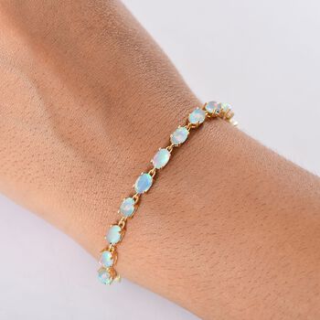 AA nat&uuml;rliches, &auml;thiopisches Welo Opal und Labor Diamant 19cm Armband, 925 Silber vergoldet - 6,88 ct.
