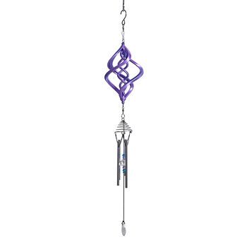 3D Windspiel, Aluminium und Kristall, 10,3x10,3x61cm, Blau-Violette