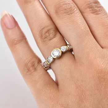GP Celestial Dream Kollektion - Moissanit Ring 925 Silber Rhodiniert und 750 Gelbgold Vermeil (Gr&ouml;&szlig;e 20.00) ca. 1.05 ct