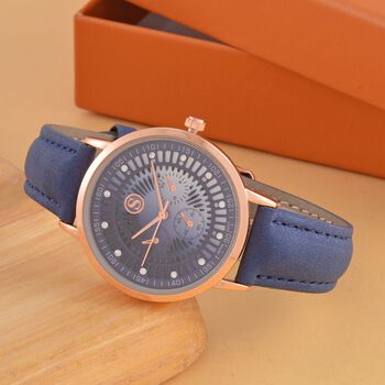 Strada - Japanisches Uhrwerk, wei&szlig;er Kristall, 23 cm, ros&eacute;vergoldet, blauer Riemen