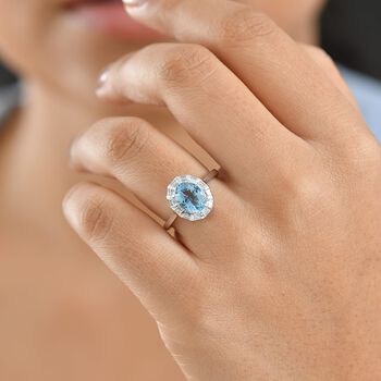 LUXURIANT AAA Santamaria Aquamarin und Labor Diamant Ring in 417 Wei&szlig;gold - 2,53 ct.
