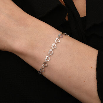 18cm Armband mit diamantgeschliffenen Herzmotiven, 925 Silber rhodiniert