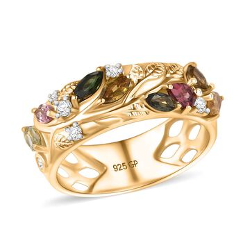 AA Mehrfarbig-Turmalin Ring 925 Silber 750 Gelbgold Vermeil (Gr&ouml;&szlig;e 17.00) ca. 1,30 ct