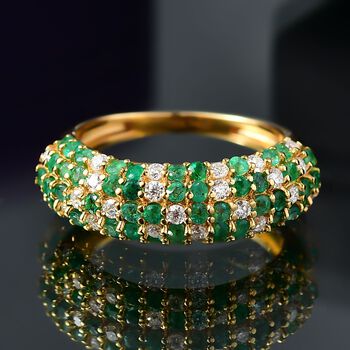 Eternal Lattice - D joy Kagem Sambischer Smaragd, Moissanit Ring 925 Silber 750 Gelbgold Vermeil (Gr&ouml;&szlig;e 18.00) ca. 1.57 ct