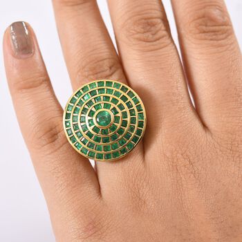 AA Kagem Sambischer Smaragd Ring 925 Silber 750 Gelbgold Vermeil  (Gr&ouml;&szlig;e 18.00) ca. 4.28 ct