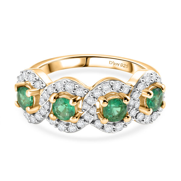 D'Joy Kagem Sambischer Smaragd, Wei&szlig;er Zirkon Ring 925 Silber 750 Gelbgold vermeil (Gr&ouml;&szlig;e 18.00) ca. 1.34 ct