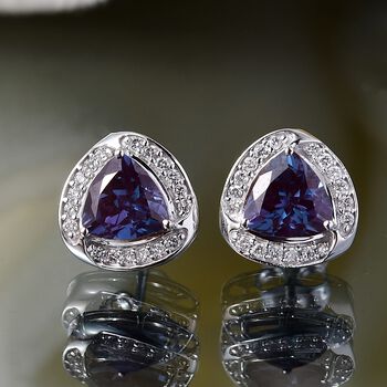 AAA Lab Grown Alexandrit, Lab Grown Diamant Ohrringe, AGI zertifiziert und gepr&uuml;ft, 417 Wei&szlig; Gold ca. 3.20 ct