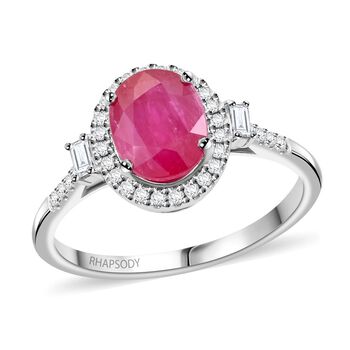 Rhapsody AAAA Nat&uuml;rlicher Mosambik-Rubin, Wei&szlig;er Diamant Ring 950 Platin (Gr&ouml;&szlig;e 17.00) ca. 2,49 ct